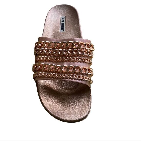 Cape Robbin Slides Sandals Rose Pink Chain Design New Sz 9 - Picture 4 of 9